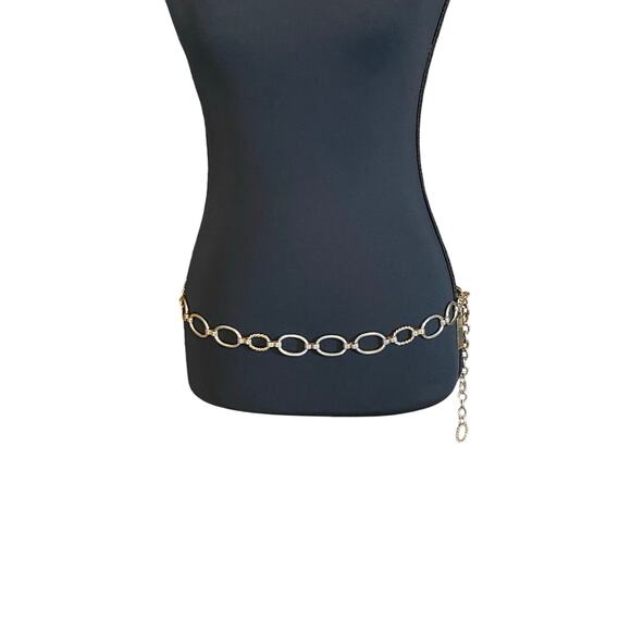 Vintage Studio NY Silver Chain Link Belt Oval Statement Adjustable Y2K Korea - Picture 1 of 8